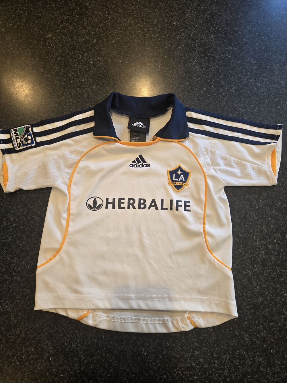 adidas White LA Galaxy Kids Jersey with Navy & Gold Accents